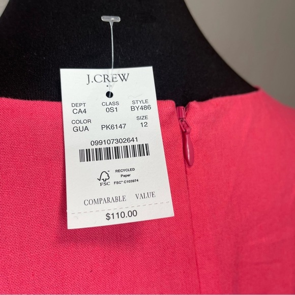 NWT J.Crew Scalloped Linen Blend Shift Dress in Guava Pink Rose Size 12 - Picture 5 of 8